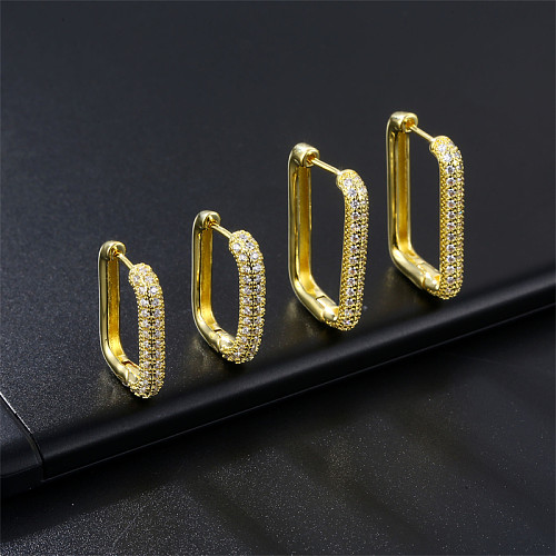 1 Paar Vintage-Stil einfache quadratische Inlay-Kupfer-Zirkon-Ohrringe