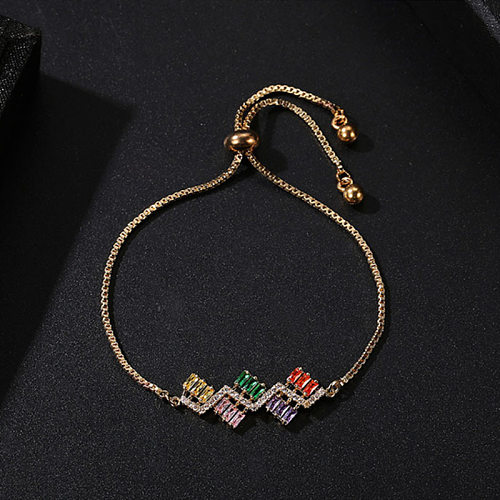 Simple Style Square Copper Plating Chain Inlay Zircon 18K Gold Plated Bracelets