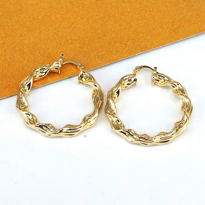 1 Pair Retro Round Solid Color Twist Plating Copper Gold Plated Earrings