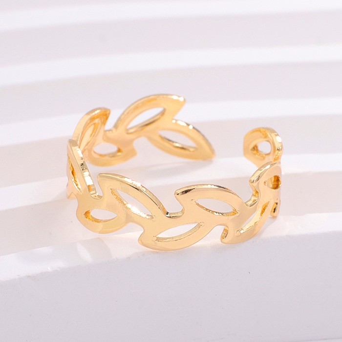 Vintage Style Simple Style Cool Style Star Leaves Solid Color Copper Plating Hollow Out Inlay Zircon Open Rings Rings