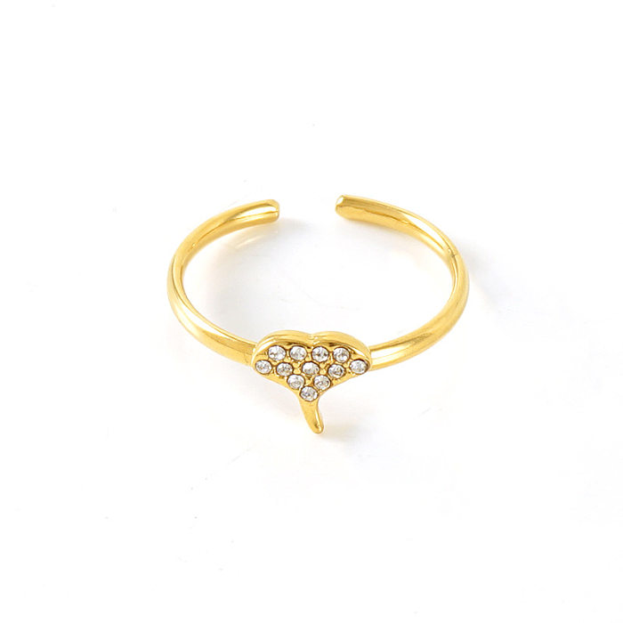 Anéis de zircão embutidos de aço inoxidável em formato de coração de estilo simples de 1 peça