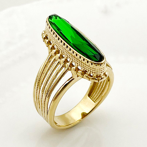 Elegante, luxuriöse, ovale, mit Zirkon vergoldete Ringe mit Inlay aus Edelstahl