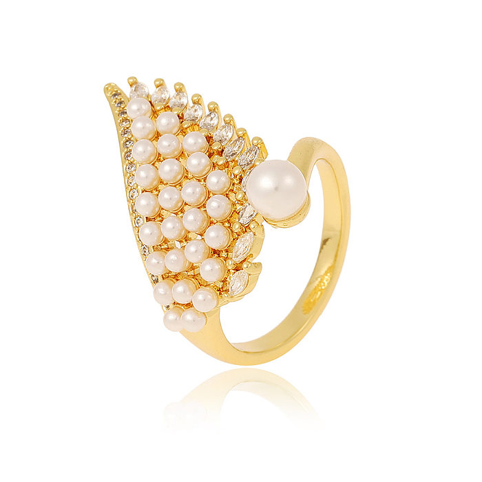 IG Style Geometric Copper Plating Inlay Artificial Pearls Zircon Open Ring