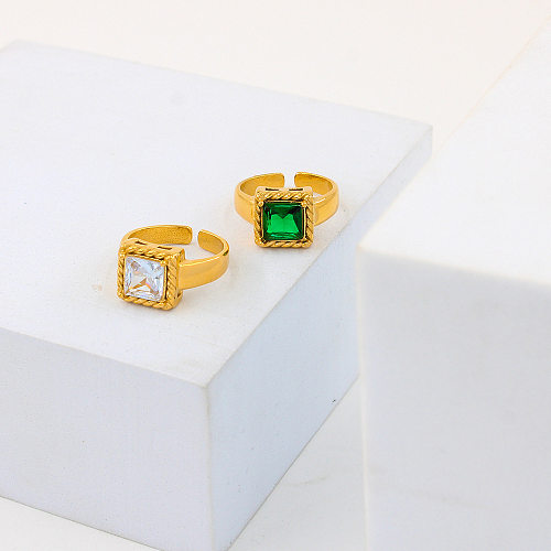 Retro Square Stainless Steel Inlay Zircon Open Ring 1 Piece