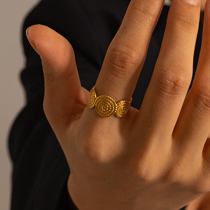 IG-Stil, schlichter Stil, rund, spiralförmig, Edelstahl-Beschichtung, 18 Karat vergoldet, offene Ringe