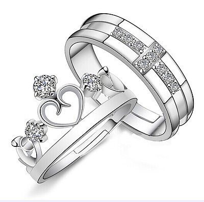 1 Paar romantischer offener Ring mit geometrischem Kupfer-Inlay und Zirkon