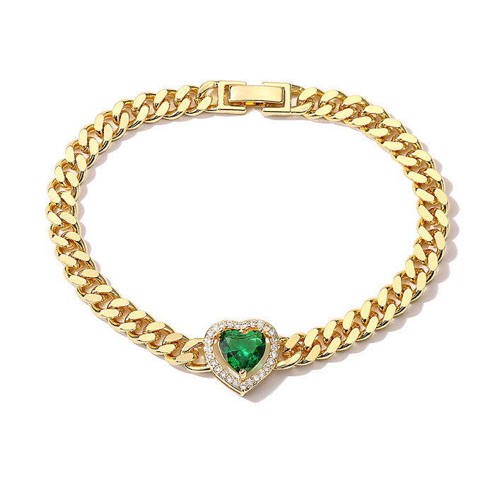 Fashion Heart Shape Copper Inlay Zircon Bracelets 1 Piece