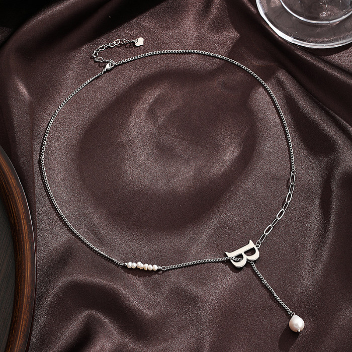 Schlichter Stil, versilberte Halskette mit Süßwasserperle und Kupferbeschichtung