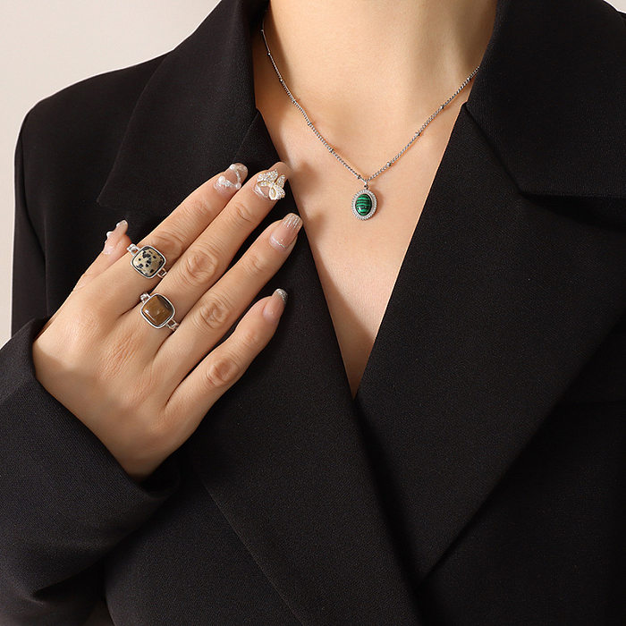 Suite de collier et boucles d'oreilles en acier titane avec pendentif opale Turquoise à la mode