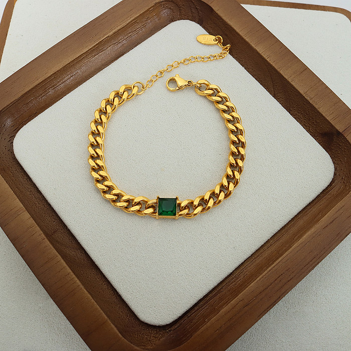 Rétro luxueux dame géométrique titane acier placage incrustation Zircon plaqué or 18K Bracelets collier