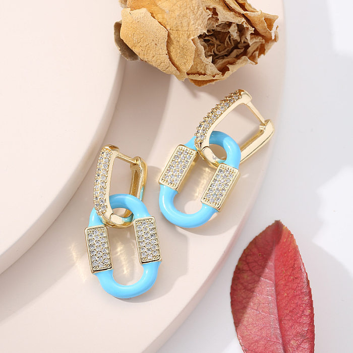 1 Pair Fashion Geometric Copper Enamel Zircon Drop Earrings