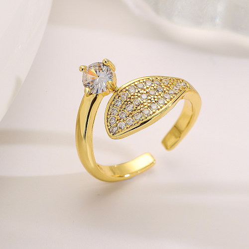 Simple Style Commute Butterfly Copper 18K Gold Plated Zircon Open Ring In Bulk