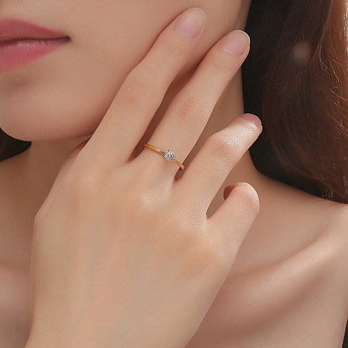 Simple Style Geometric Stainless Steel Plating Zircon Open Ring 1 Piece