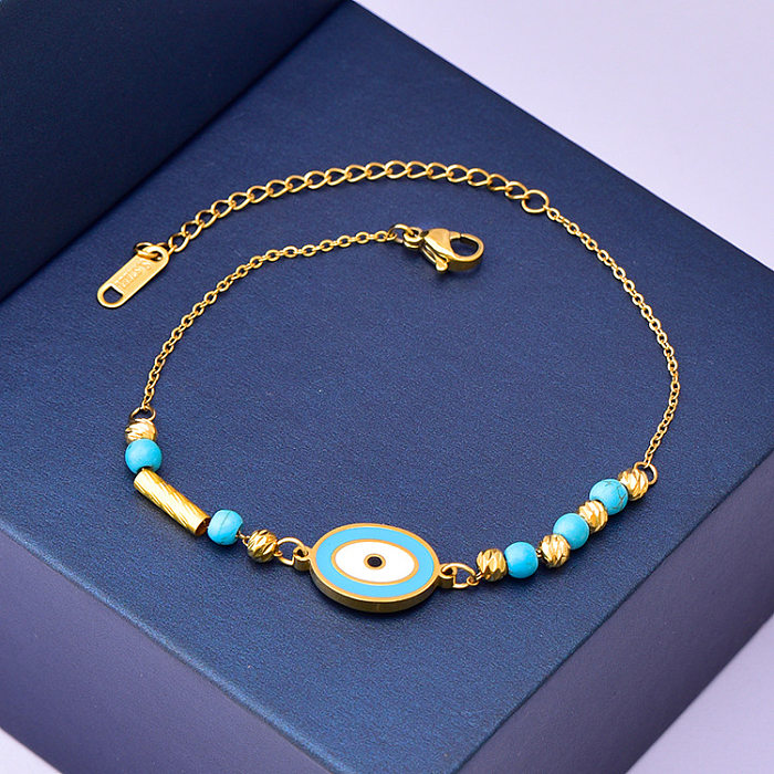 Lässige Halskette mit ovalem Auge im INS-Stil aus Titanstahl mit Perlen und Emaille-Beschichtung
