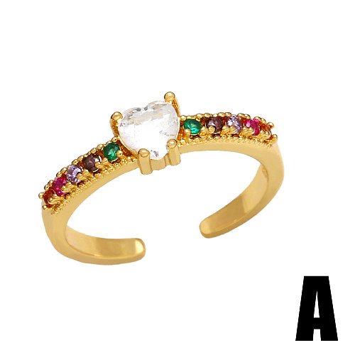 1 Piece Retro Square Heart Shape Copper Plating Inlay Zircon Open Ring