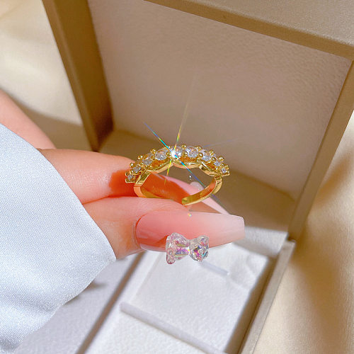 Fashion Round Brass Plating Inlay Zircon Open Ring 1 Piece