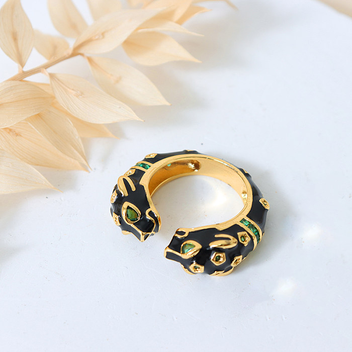 Sweet Round Copper Plating Inlay Rhinestones 18K Gold Plated Open Rings