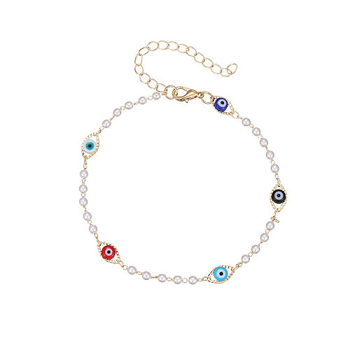 Elegant Devil'S Eye Copper Inlay Artificial Pearls Women'S Bracelets Anklet Necklace 1 Piece