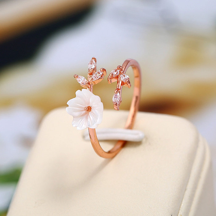 Simple Style Flower Copper Inlay Zircon Open Ring 1 Piece