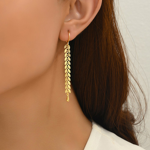 1 Pair Classical Simple Style Water Droplets Fish Bone Plating Copper 18K Gold Plated Drop Earrings