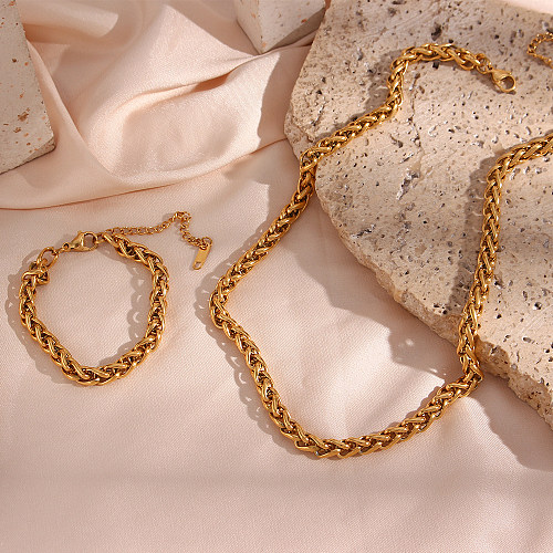 Style Vintage Style Simple Couleur Unie En Acier Inoxydable Plaqué Or 18 Carats Bracelets Collier