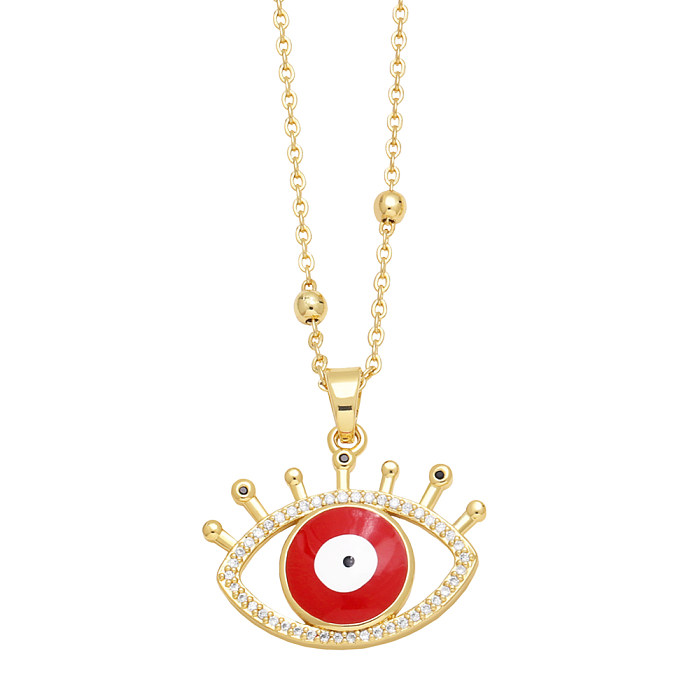 1 Piece INS Style Devil'S Eye Copper Enamel Plating Inlay Zircon 18K Gold Plated Pendant Necklace