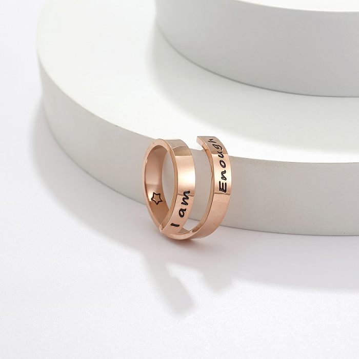 Letra streetwear chapeamento de aço inoxidável anéis abertos banhados a ouro rosa