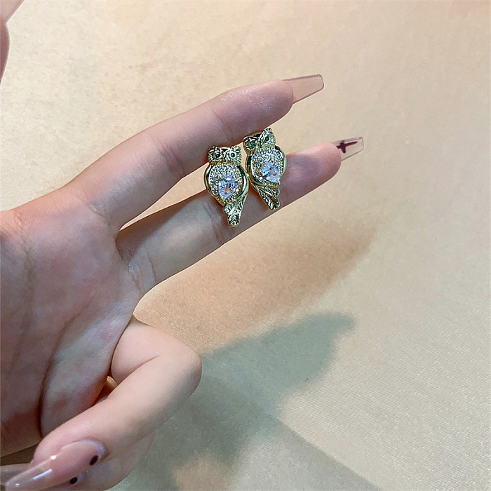 1 Pair Casual Simple Style Owl Plating Inlay Copper Zircon Gold Plated Ear Studs