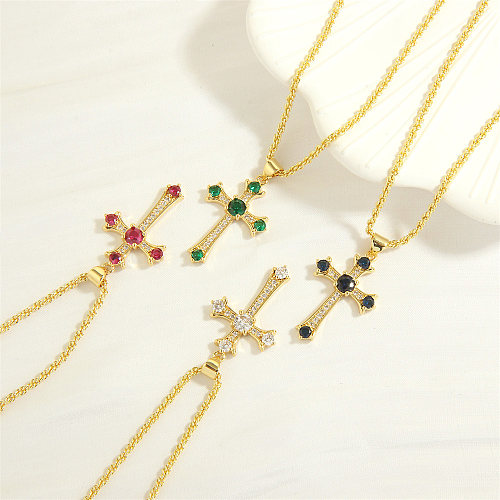 Schlichter Stil, Kreuz-Herzform, Kupfer, 18 Karat vergoldet, Zirkon-Anhänger-Halskette in großen Mengen
