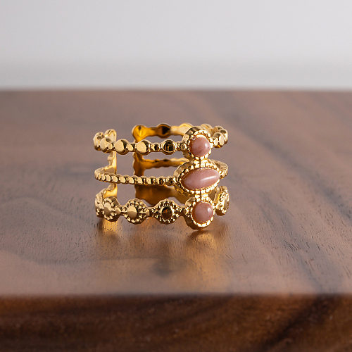 Offener Ring mit ovalem Edelstahl-Inlay und Edelsteinen im französischen Stil, 1 Stück