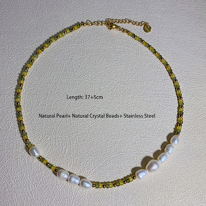 Geometrische Edelstahl-Kristall-Süßwasserperlen-Perlenüberzug-Armband-Halskette im INS-Stil