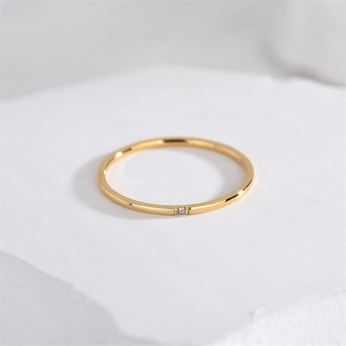 Casual Simple Style Circle Titanium Steel Polishing Plating Inlay Zircon 18K Gold Plated Rings