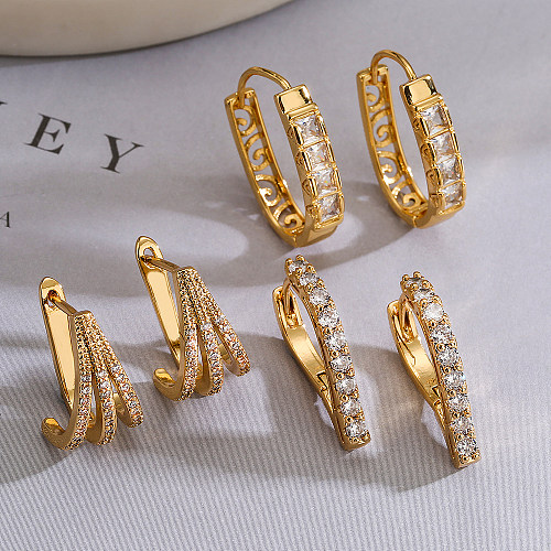 1 Pair Simple Style Commute Solid Color Plating Inlay Copper Zircon 18K Gold Plated Earrings