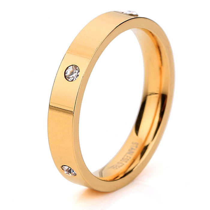 Anillos plateados oro Titanium de los diamantes artificiales del acero 18K del color sólido del estilo simple en bulto