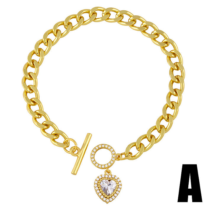 Fashion Heart-shape Five-pointed Star OT Buckle Copper Bracelet Wholesale