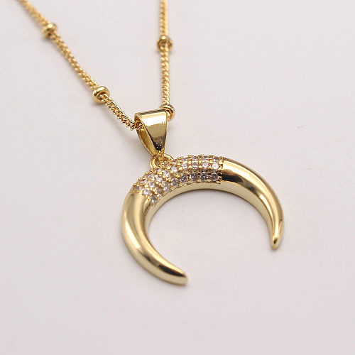 Ethnic Style Moon Copper Zircon Pendant Necklace In Bulk