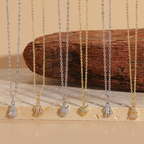 Bonito estilo simples coelho chapeamento de cobre incrustação zircão 14K banhado a ouro branco colar pingente banhado a ouro