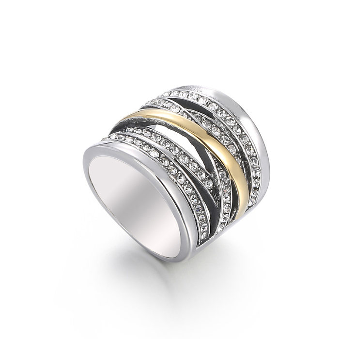 Elegantes anillos de diamantes de imitación con incrustaciones de acero inoxidable redondos para dama retro