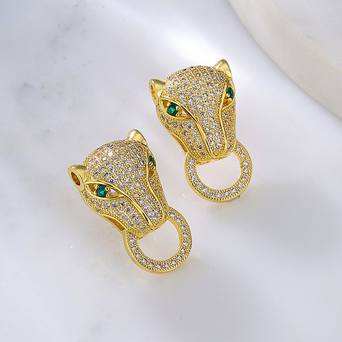 Fashion Leopard Copper Ear Studs Gold Plated Zircon Copper Earrings