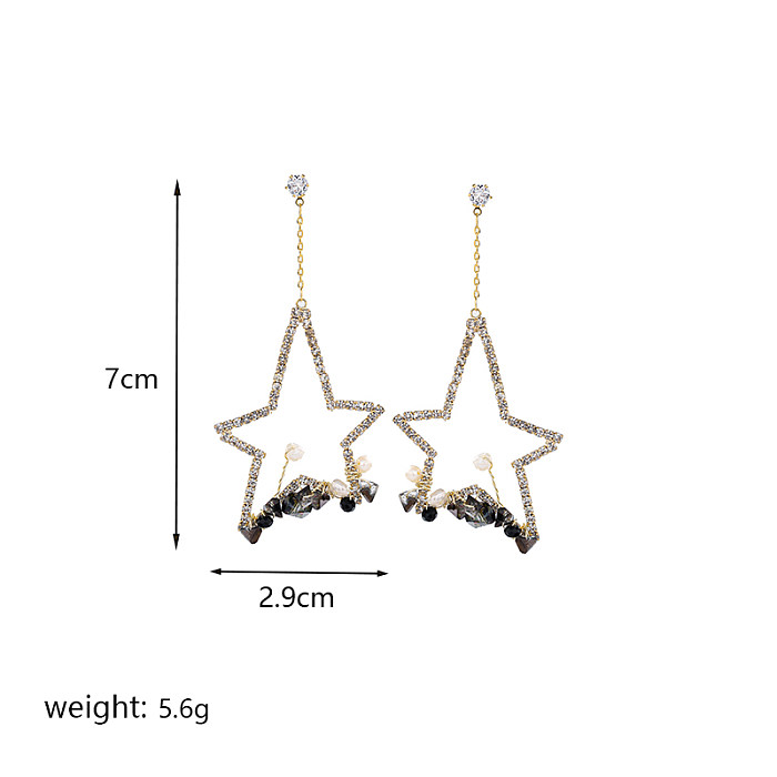 1 Paar elegante koreanische Pentagramm-Überzug-Inlay-Kupfer-Zirkon-Ohrringe