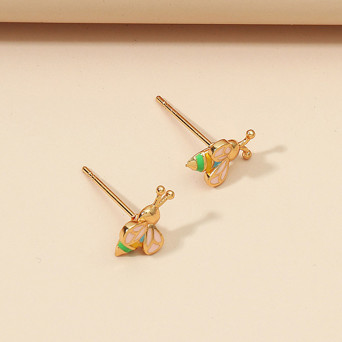 1 Pair Cute Bee Enamel Plating Copper Gold Plated Ear Studs