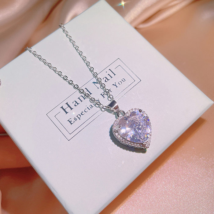 أزياء شكل قلب النحاس الماس الزركون خواتم أقراط قلادة