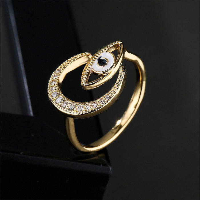 Fashion New Copper Drip Oil Eye Moon Zircon Open Ring