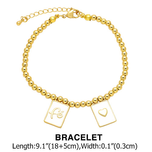 Estilo simples letra quadrada formato de coração cobre esmalte banhado a ouro 18K pulseiras colar