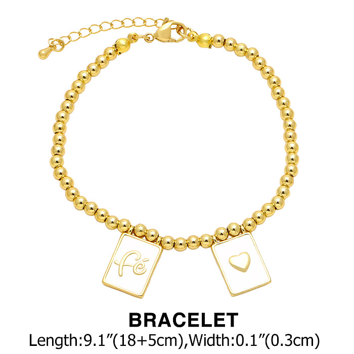 Estilo simples letra quadrada formato de coração cobre esmalte banhado a ouro 18K pulseiras colar