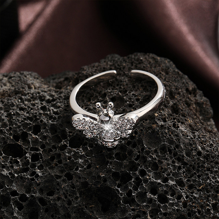 Estilo simples streetwear brilhante animal estrela lua cobre incrustação zircão anéis abertos