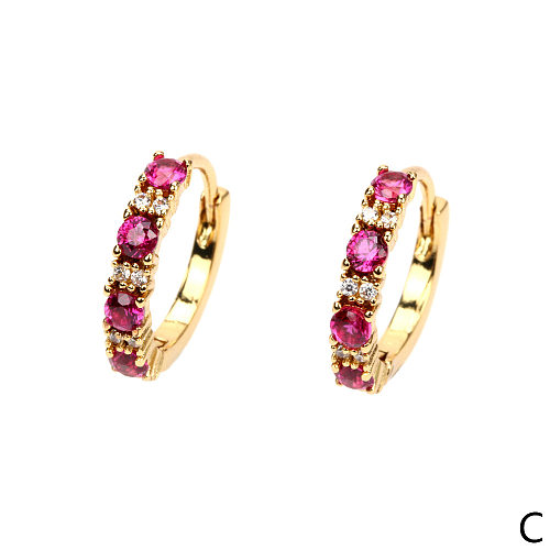 Inlaid Micro-color Diamond Color Retention Copper Gold-plated Circle Earrings Female
