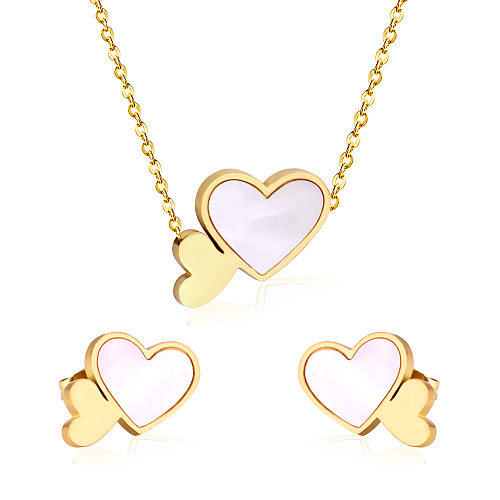 طقم مجوهرات نسائي مكون من قطعتين على شكل قلب من الفولاذ المقاوم للصدأ