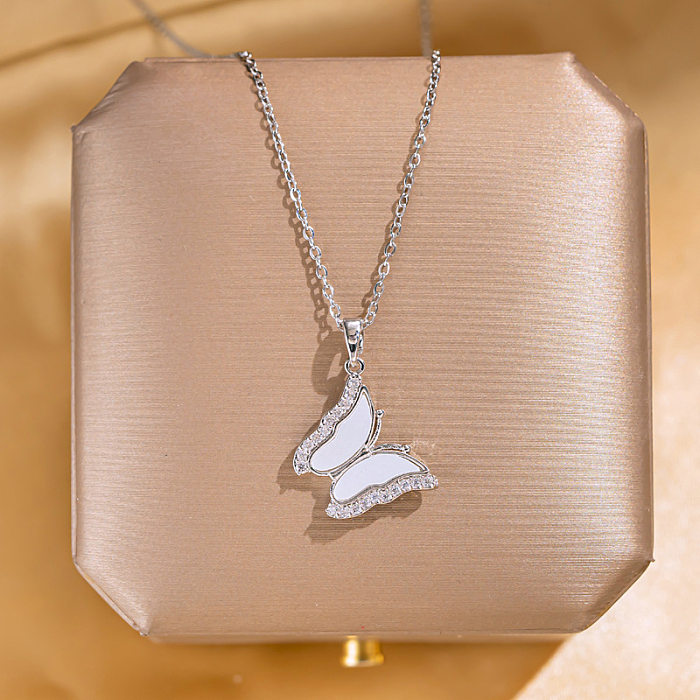 Simple Style Animal Heart Shape Titanium Steel Copper Plating Inlay Zircon Pendant Necklace