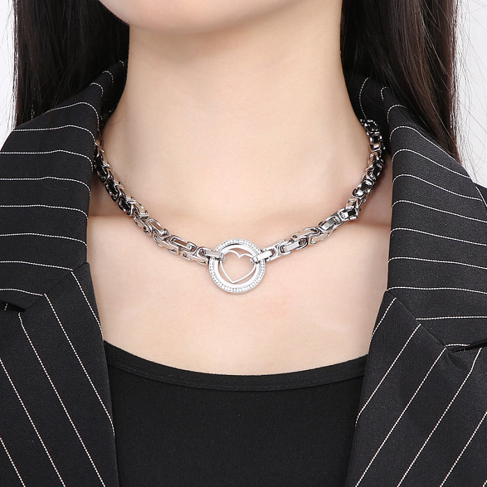 Collar de pulseras de diamantes artificiales con incrustaciones de acero de titanio en forma de corazón redondo elegante